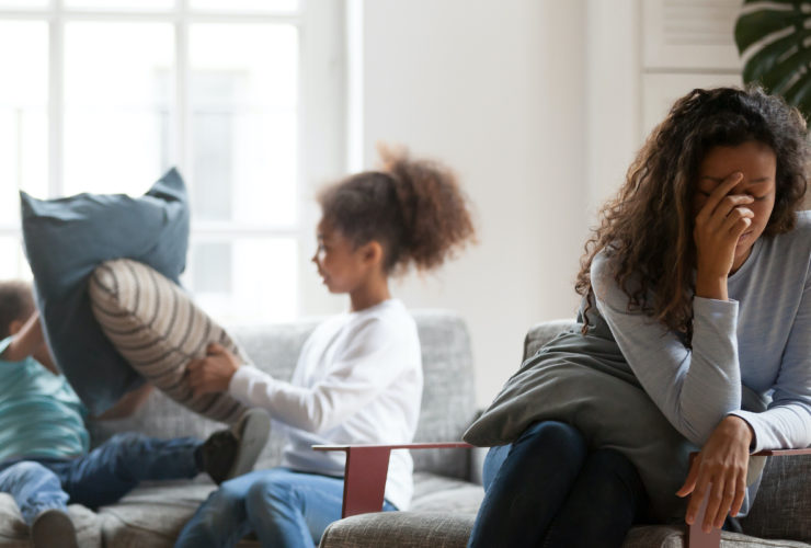 stressed mom feeling burnout with kids
