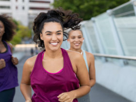 happy women jogging
