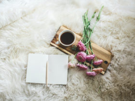 journaling, journal with flowers and coffee