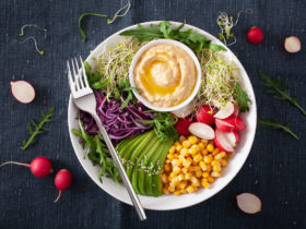 plate of vegetables with hummus