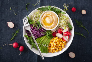 plate of vegetables with hummus