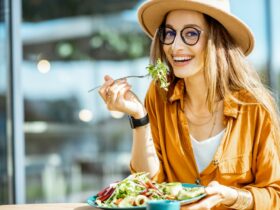 woman eating salad